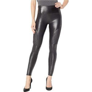 SPANX‎ Leggings Womens Size Small Faux Leather Moto Mid Rise Black